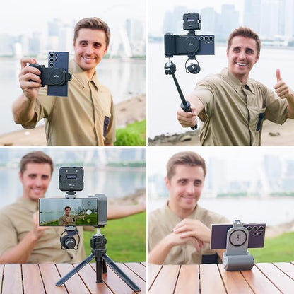 KIWIFOTOS Travel Phone Camera Grip Smartphones Camera Handle with Remote Control & Cold Shoe Mount for iPhone 17 16 15 14 Pro Max Samsung S24 S25 Selfie Vlog Video Shooting