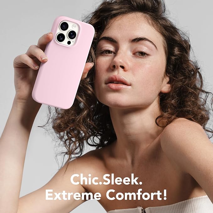 GONEZ for iPhone 14 Pro Max Case Silicone, Compatible with MagSafe, with Screen Protector + Camera Lens Protector, Liquid Silicone Shockproof Protective Phone 14 ProMax Case 6.7", Pastel Pink