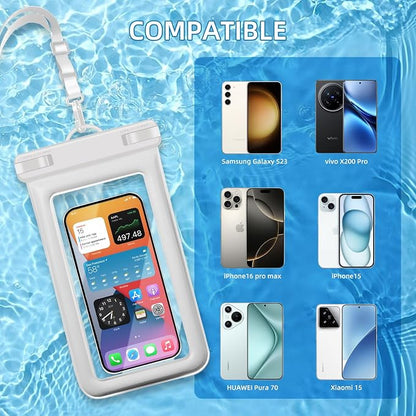 IPX8 Floating Waterproof Phone Pouch 2-Pack ,7.2 Inch Waterproof Dry Bag16/15/14 Pro Max Galaxy S24/S23 Adjustable Lanyard + wrist strap Beach Swimming Travel Essentials Black white