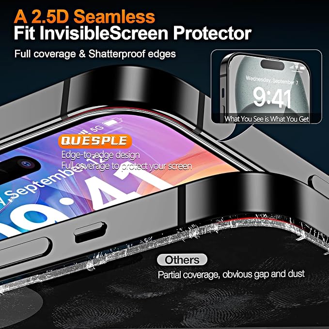 3 Pack Screen Protector for iPhone 15 6.1 Inch, Auto Dust Removal, 9H Hardness, Anti-Fingerprint, HD Clear Tempered Glas with Auto Alignment Kit