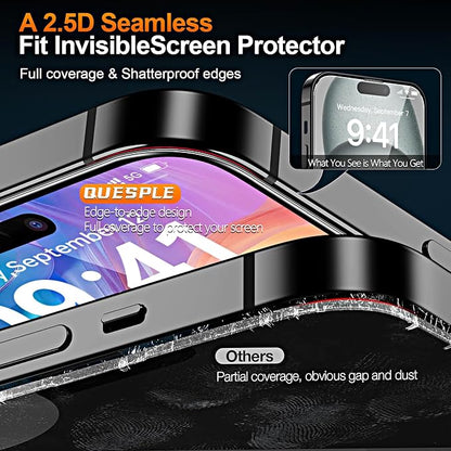 3 Pack Screen Protector for iPhone 15 6.1 Inch, Auto Dust Removal, 9H Hardness, Anti-Fingerprint, HD Clear Tempered Glas with Auto Alignment Kit