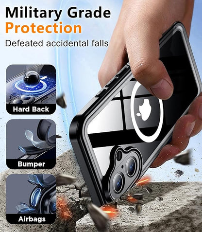 Temdan Magnetic for iPhone 16 Plus Case Waterproof,Built-in Screen Protector[IP68 Underwater][Upgrade Military Dropproof][Compatible with MagSafe] Full Body Shockproof Translucent Case 6.7''-Purple