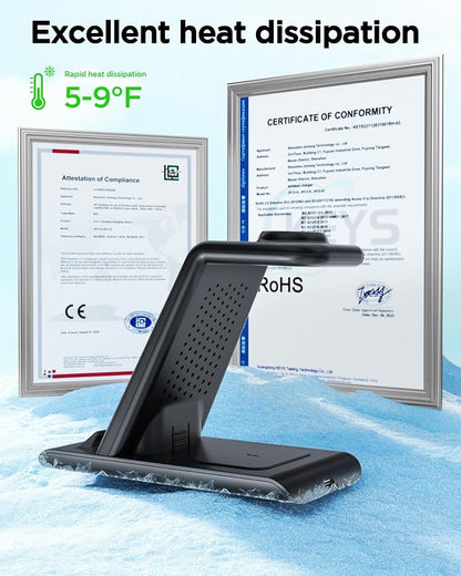 Wireless Charging Station for Samsung Wireless Charger Galaxy S26 Ultra/S25/S24/S23/S22/Note20 Z Fold Flip7 Galaxy Watch 8/7/6/5/4/3 Active 2/1 Stand Galaxy Buds4/4 Pro/3/2 Pro/Live Multiple Devices
