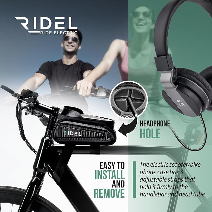 Ridel Bike Phone Holder Bag with Sensitive Touch - Upto 6.8" Waterproof Front Frame Phone Holder for Bike - Bike Bag with 3 Adjustable Straps & Headphone Hole
