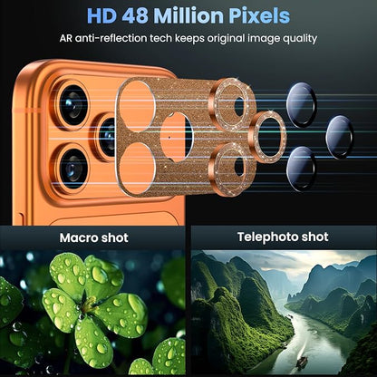 Uyiton for iPhone 17-Pro-Max Camera-Lens Protector: Bling [Not Easy to Break][Strong Adsorption][Case-Friendly] Metal Tempered Glass Rear Camera Screen Cover - Glitter Orange