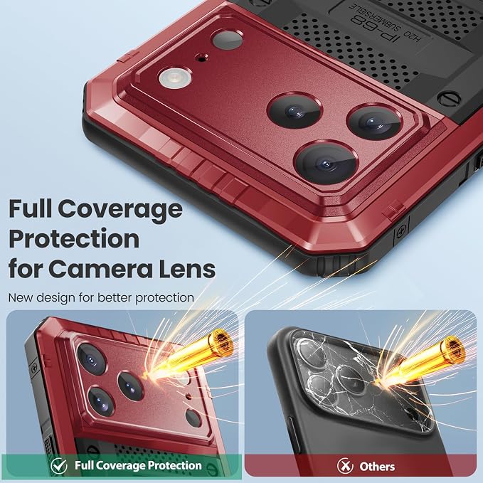 Mitywah Waterproof Case for iPhone 17 Pro Max, Rugged Metal Case with Built-in Screen Protector, Heavy Duty Full Body Shockproof Protective Cover 6.9 inch, Red