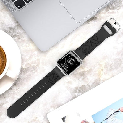 God is Greater Than the Highs and Lows Watch Band Compatible with Apple Watch Laser Engraved iWatch Band Silicone 38mm - 49mm Strap Jesus Psalm Christian God Blessed (42/44/45/46/49mm M/L, Black)