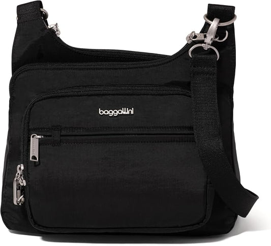Baggallini Securtex Anti-theft Crossover Crossbody Bag 11”w X 8.5”h, Rfid, Built-in Wallet, Locking Zippers