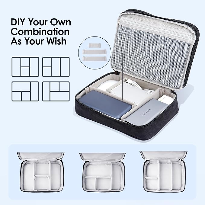 LENTION Double-Layer Cable Organizer Bag Portable Travel Digital Storage | Portable Carry Case Fits Power Bank, Earphone, Charger, Hard Drive; Waterproof Fabric Keeps Digital Accessories Tidy on Trip