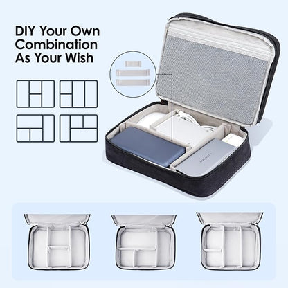 LENTION Double-Layer Cable Organizer Bag Portable Travel Digital Storage | Portable Carry Case Fits Power Bank, Earphone, Charger, Hard Drive; Waterproof Fabric Keeps Digital Accessories Tidy on Trip