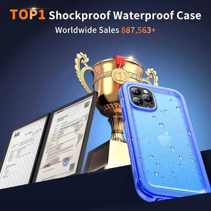 Cozycase Compatible with iPhone 12 Pro Max Waterproof Case - Full Body Rugged Dustproof Shockproof Cover Bumper Case with Built-in Screen Protector for iPhone 12 Pro Max 6.7 inch 2020 (Blue)