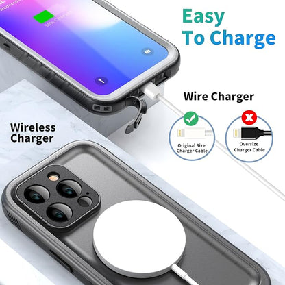 SPORTLINK Compatible with iPhone 14 Pro Waterproof Shockproof Case - Full Body Heavy Duty/Underwater/Dustproof/Rugged 360 Protective/Military Grade 6.1 Inch with Camera Screen Protector (Black)