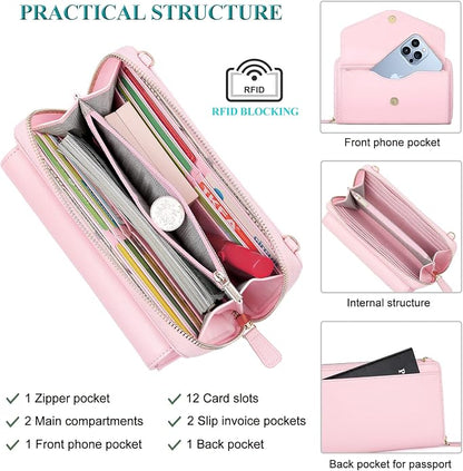 Peacocktion Crossbody Bags for Women RFID Wristlet Wallets Travel Vegan Leather Small Clutch Purses with Phone Pocket Zipper