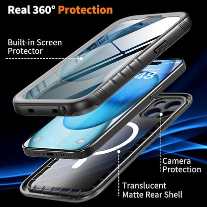 Cozycase for iPhone 15 Waterproof Shockproof Dustproof Case [Compatible with MagSafe] - Heavy Duty/360 Full Body/Military Grade/Rugged Built in Screen/Camera Protector with Lanyard Black