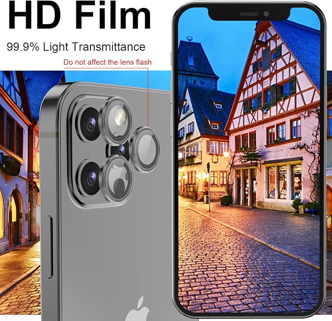 YWXTW [1 SET Camera Lens Protector Compatible with iPhone 12 Pro Max 6.7 inch, [Installation Tray] Aluminum Alloy Tempered Glass Camera Circle Cover