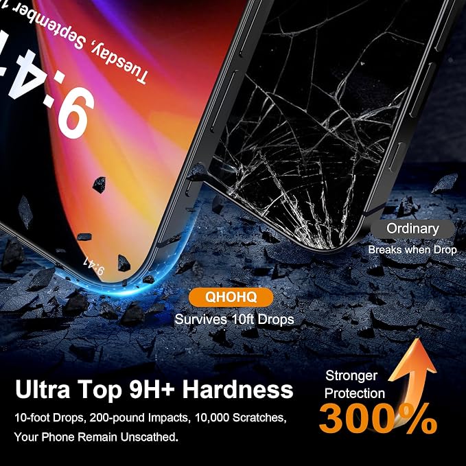 QHOHQ for iPhone 16 Privacy Screen Protector + Camera Lens Protector, [Military Grade Shatterproof], Top 9H+ Anti Spy Glass, Full Edge Coverage, Ultra Durable, with Easy Installation Tool [3+3 Pack]