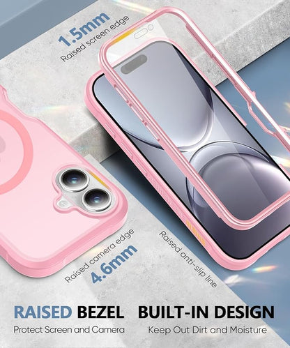 Compatible with iPhone 17 Case Pink, Built-in Screen Protector, [Compatible with MagSafe] Full Body Rugged Phone Case, Shockproof Protective Magnetic Cover for iphone17 6.3" (Pink)