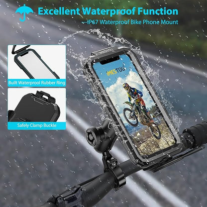 iMESTOU Anti-Theft Waterproof Motorcycle Phone Mount Bike Mobile Holder Double Socket Arms Aluminium Base Fit to Handlebar/Rear-View Mirror Pole for 3.5"-6.1" Cellphones (S)
