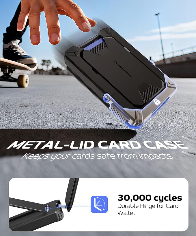 GolbinBox for MagSafe Wallet with Stand, Magnetic Phone Card Holder for Men, Holds 4 Cards with RFID Blocking, Slide-Open Metal Cover, Built-in Kickstand for iPhone 17/16/15/14/13/12 Series, Black