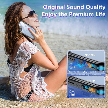 Temdan Compatible with iPhone 17 Case,Waterproof Built-in Screen & Camera Protector IP68 Underwater Full Body 17FT Military Dropproof Shockproof Phone Case 6.3"-Blue/Clear