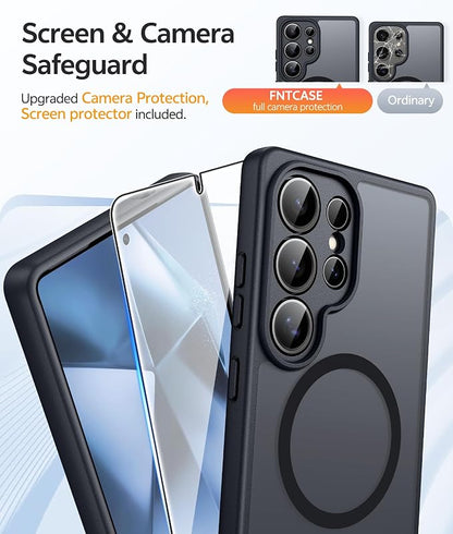 FNTCASE for Samsung Galaxy S24 Ultra Case, Compatible with Magsafe Black | Screen Protector, Full Camera Protection, Translucent Matte, 14FT Military Grade Drop Proof, Protective Phone Cover