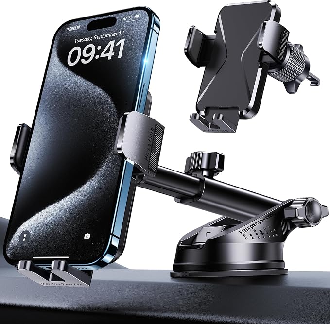 360° Adjustable Car Phone Holder Universal Hands-Free Mount for iPhone & Android, 3 in 1 Windshield Air Vent Dashboard Hands-Free Car Mount for iPhone Android Smartphone