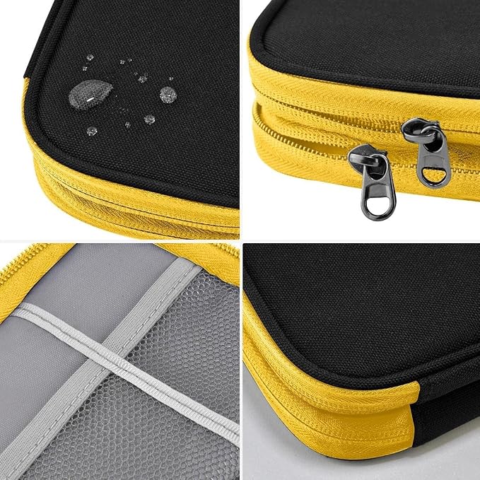 ZINMARK Portable Cable Organizer Case,Travel Pouch with Double-Layer Storage for Cables,Chargers,Earbuds & Phone,Black Yellow– Small Size