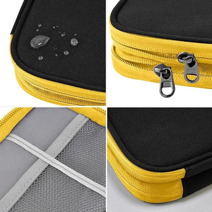 ZINMARK Portable Cable Organizer Case,Travel Pouch with Double-Layer Storage for Cables,Chargers,Earbuds & Phone,Black Yellow– Small Size
