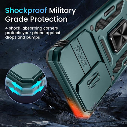 Caka for Samsung Galaxy S24 FE Case [HD Screen Protector] [Full Camera Lens Cover] [360°Rotated Kickstand Ring] [Heavy Duty Protection] Hard Rugged Protective Phone Cover for S24 FE - Alpine Green
