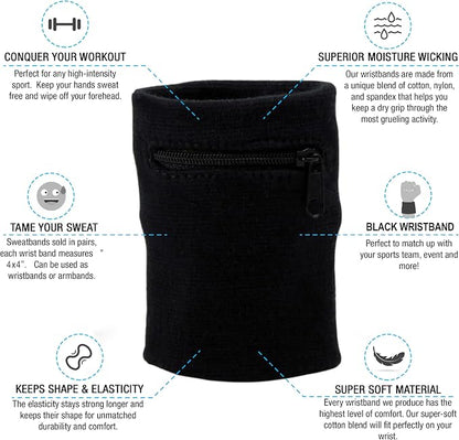 Suddora Zipper Wrist Pouch - Sweatband/Wristband Wallet for Keys, ID, Cards, Cash