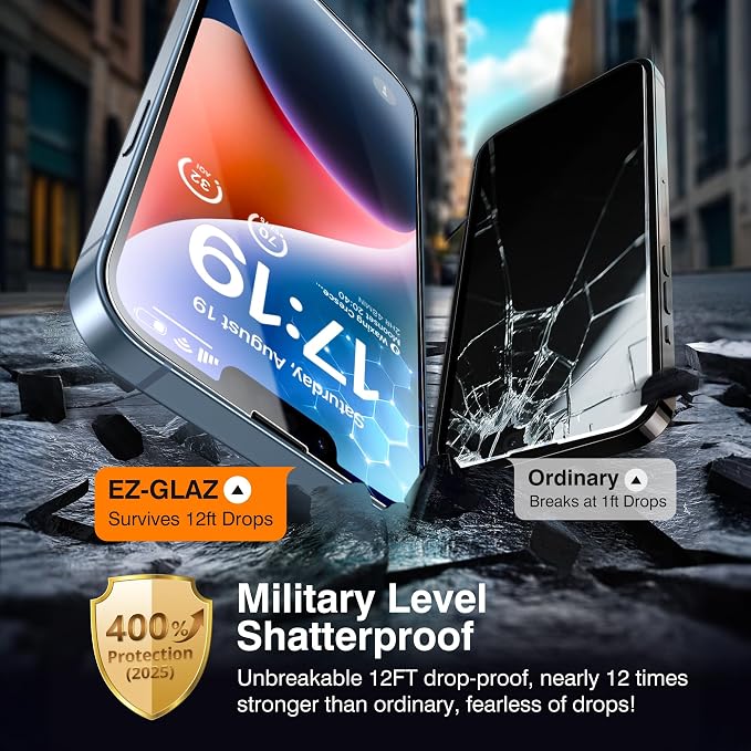 EZ-GLAZ- 4 Pack for iPhone 14 Screen Protector [6.1"] With 2 Pack Camera Lens Protector, 9H+ Hardness 12FT Military Grade Shatterproof Scratch Resistant Durable Tempered Glass Film with Flawless Fit Kit, HD Clear