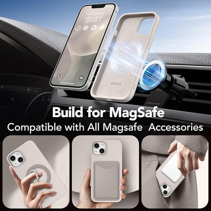 GONEZ Magnetic for iPhone 14 Case, Compatible with Magsafe, with Screen Protector + Camera Protector, Anti-Scratch Microfiber Lining, Liquid Silicone Shockproof Protective Phone Case, Stone