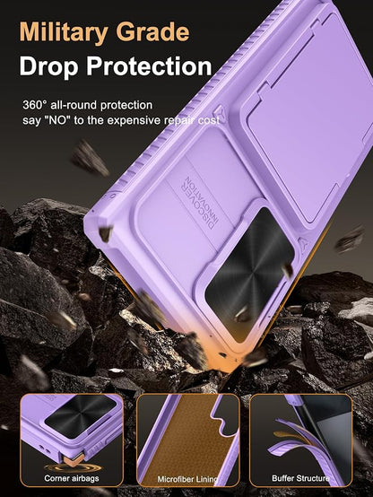 Vihibii for Samsung Galaxy S23 Ultra Case Wallet, Built-in Card Holder, Slide Camera Cover & Stand, Raised Edges Protect Screen & Military Grade Drop Protection Case for Galaxy S23 Ultra, Light Purple