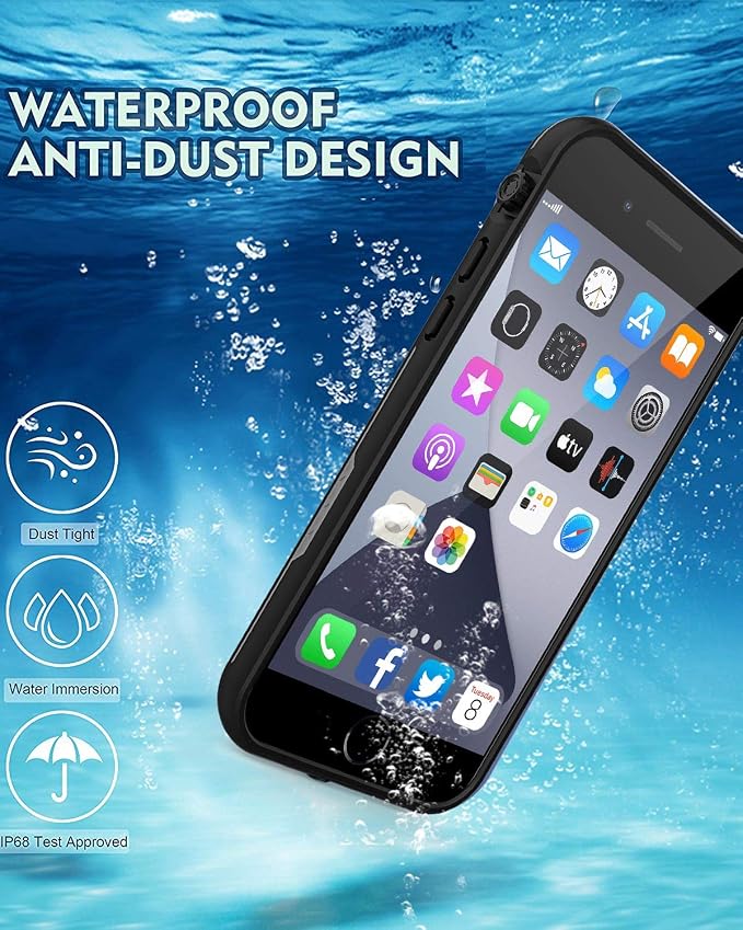 for iPhone 8/7/SE 2020 Waterproof Case with Screen Protector, Life Shockproof Snowproof Phone Case for iPhone 8/7/SE 2020 4.7" (Black)