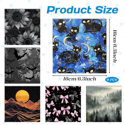 6 PCS Glasses Cleaning Cloth Eyeglass Lens Cleaning Cloth Eyeglasses Wipes Microfiber Reusable Soft for Phone Screens Camera Unisex Women Girls Cute Aesthetic (6.3"x6.3")-Black Sunflower