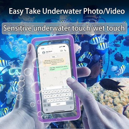 Premium Waterproof Phone Pouch with Lanyard,7.5'' Floating Waterproof Phone Case/Bag for Snorkeling IPX8/Underwater HD Photo/Touch Compatible with iPhone 17/16/15/14 Pro Max Samsungs-Purple