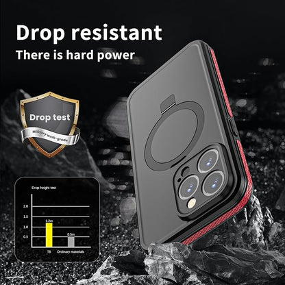 Omio for iPhone 15 Pro Max Waterproof Case with Stand Compatible with MagSafe, Full Body Magnetic IP68 Underwater Case Built-in Screen Protector Military Grade Shockproof Case for Men Women, Red