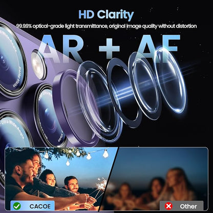 CACOE Camera Lens Protector for iPhone 14 Pro/14 Pro Max/16 Pro/16 Pro Max - Metal Frame Tempered Glass Cover, [Anti-Scratch] [Drop-Proof][Strong-Adhesion] Camera Screen Cover(Dark Purple)