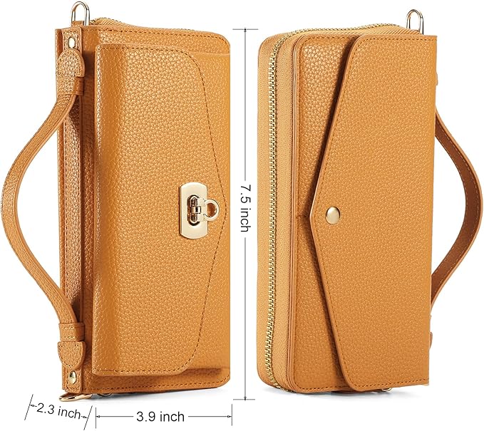 Crossbody Wallet Case for iPhone 16 Pro Max, Magnetic Detachable Floral PU Leather Phone Case with RFID Blocking Card Holder Wristlet Mirror Flip Zipper Shoulder Purse for Wome - Orange