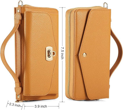 Crossbody Wallet Case for iPhone 16 Pro Max, Magnetic Detachable Floral PU Leather Phone Case with RFID Blocking Card Holder Wristlet Mirror Flip Zipper Shoulder Purse for Wome - Orange