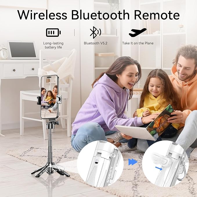 Portable Selfie Stick Tripod with Dual Fill Lights & Bluetooth Remote – 3-in-1 Pocket Size Phone Tripod with 2 Cold Shoe Mounts for iPhone Android – Mini Video Stand for Live Streaming