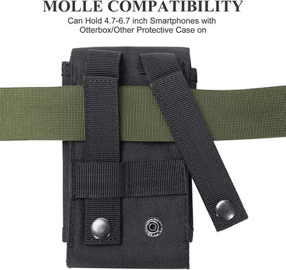 Black Tactical Molle CellPhone Pouch Case,Heavy Duty Waterproof Phone Holster Bag for iPhone 11 12 13 Pro Max For Samsung S22 S21 S20 FE Note 20 A13 A12 A02S Less 6.7" Phone with 4 Pack Patches
