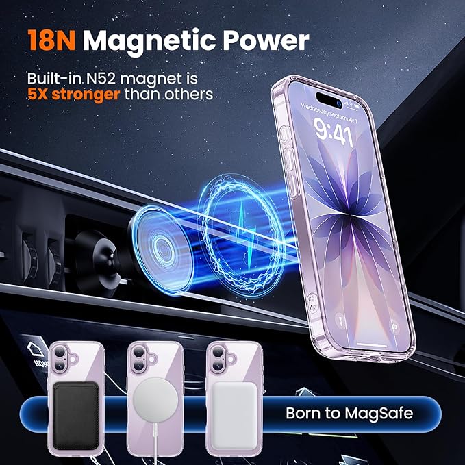 3 in 1 for iPhone 17 Case Clear,Fits MagSafe, Not Yellowing, Screen Protector*1 Camera Lens Protector*1, Military-Grade Protection for Phone Cover 6.3 inch