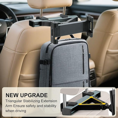 Kairiyard Tablet Holder for Car, Triangle Extension Arm Adjustable Car Back Seat Tablet Holder Road Trip Essentials Headrest Tablets Cars Mount Compatible with iPad Pro, Air, Mini, 4.7-11" Devices