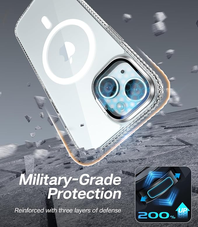 [Upgraded] for iPhone 15 Case with Camera Cover Stand [Fit for MagSafe][9H Camera Lens Protector] Mil-Grade Protection Transparent Magnetic iPhone 15 Phone Case, Clear