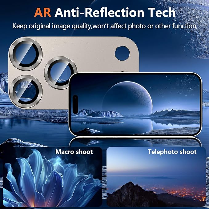 for iPhone 17 Pro Camera Lens Protector, [Military Grade Shatterproof] [Strong Adsorption] [Case Friendly] Full Coverage Metal Aluminum Alloy 9H Tempered Glass Camera Screen Cover, Gray