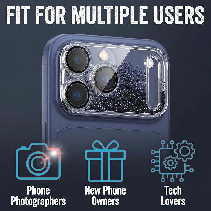 HANKN Quicksand Lens for iPhone 17 Pro Max Camera Lens Tempered Glass Protector, Ultra HD Clear 9H Hardness Anti-Scrach Dynamic Liquid Glitter Sand Cute Cover Strong Adsorption Case Friendly (Dark Purple, iPhone 17 Pro Max)