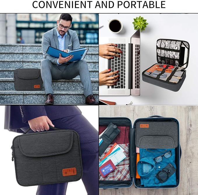 HOLIMET Cable Organiser Bag,Electronic Accessories Bag Double Layer for Travel Waterproof Cord Storage Organizer Bag for iPad, Kindle, Hard Drives, Cables, Chargers,Power Bank and More(Black)