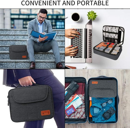 HOLIMET Cable Organiser Bag,Electronic Accessories Bag Double Layer for Travel Waterproof Cord Storage Organizer Bag for iPad, Kindle, Hard Drives, Cables, Chargers,Power Bank and More(Black)