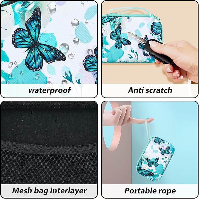 CameCosy Cute Phone Charger Case Storage Set with Lovely Butterfly Cable Protector, Carrying Case Bag, Cable Organizer, USB Earphone Wire Saver Charger Protector for iPhone (Bright Blue)